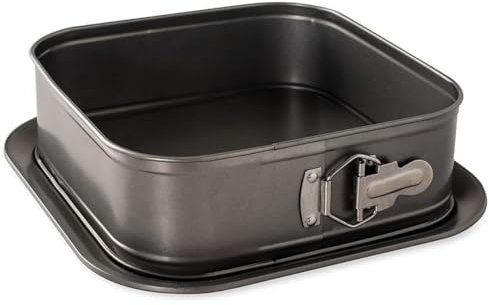 MGE - Moule à Manqué Démontable avec Charnière - Moule à Gâteaux Carré avec Plateau - Fond Amovible - Revêtement Antiadhésif - Acier au Carbone - 24 x 24 cm