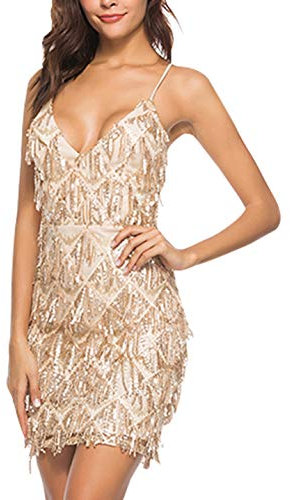 FEOYA Abito Anni '20 Charleston Gatsby Cocktail con Frange per Festa Salsa Tango Latino Senza Maniche S-XL