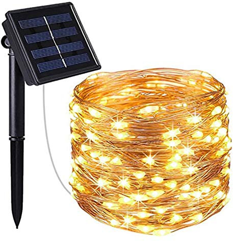 Luces solares de cadena, luces LED de alambre de cobre, luces de hadas, luces solares impermeables para jardín (10M)