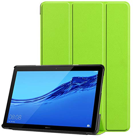 SATURCASE Case for Huawei MediaPad T5 10.1, PU Leather Flip Foldable Folio Stand Slim Light Weight Protective Tablet Cover (Green)