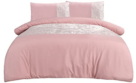 Sleepdown Set di biancheria da letto in velluto, con copripiumino e federa per letto matrimoniale, colore: rosa cipria