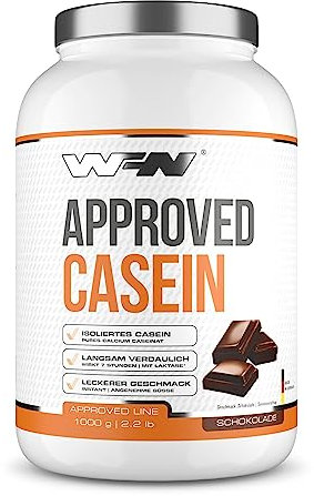 WFN Approved Casein - Chocolat - Boîte de 1 kg - Protéines de caséine avec lactase - Poudre de protéines crémeuses - Très soluble - Fabriqué en Allemagne
