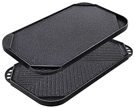 SENSARTE Nonstick Cast Aluminum Griddle & Grill Pan, 19.5 x 10.7, Reversible, Pro-Grid, Portable for Indoor Stovetop or Outdoor Camping BBQ