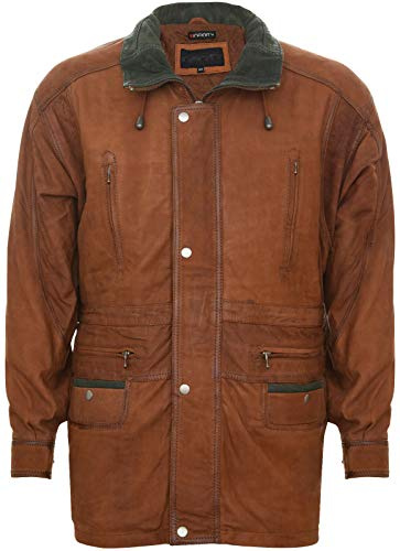 Infinity Leather Men's Classic Tan Rust Contrast Soft Supple Suede Buff Overcoat Parka Winter Outdoor Jacket Regular Fit S