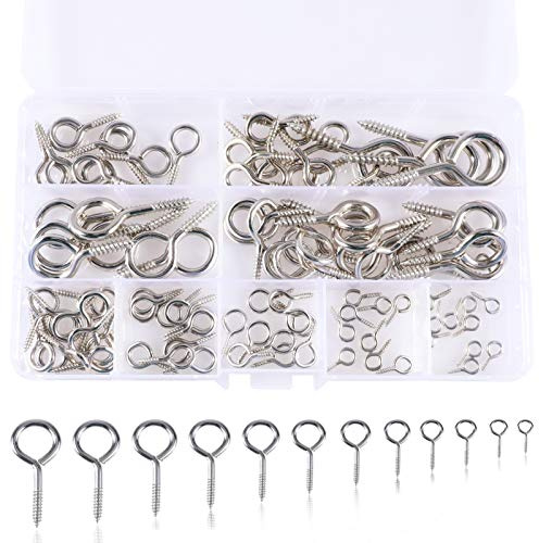 100 Piezas Tornillo de Gancho, Ganchos de Tornillo Ojos Atornillables Hembrillas Abiertas y cáncamos, Tornillo de Ojo Chapados Plata Pernos de Ojo para Hacer Manualidades Bricolaje