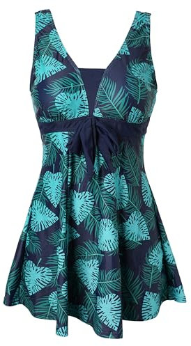 ECUPPER Ladies One Piece Swimdress Plus Size Bathing Suit Beachwear Swimming Costume Dress with Boy Shorts Dark Green L