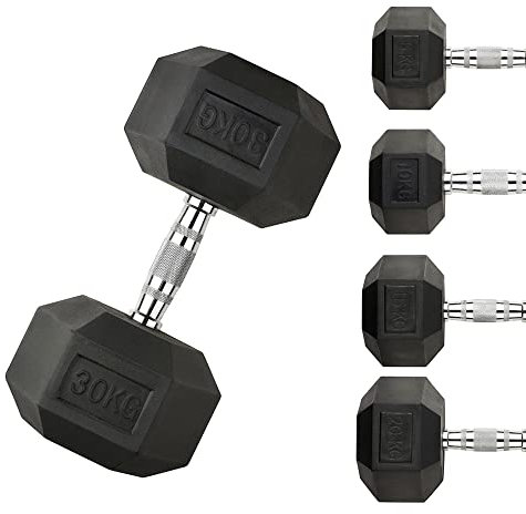 Northern Hex Dumbbell Set Rubber Heavy Weights with Metal Handles Anti-Rolling for Weight Lifting Bodybuilding Exercise Workout Strength Training Home Gym 1kg-50kg Pairs Sets (20KG x2 Dumbbells)