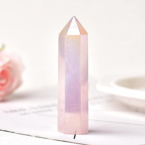 1PC Natural Aura Rose Quartz Crystal Point Wand Healing Stone Meditation Home Decoration Reiki Polished Stone Chakra Tower-Aura Rose Quartz_50-60mm
