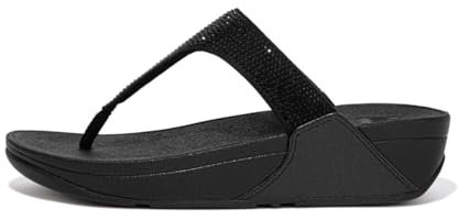 Fitflop Women's Lulu Crystal Embellished Toe Post Wedge Sandal, tout noir, 41 EU