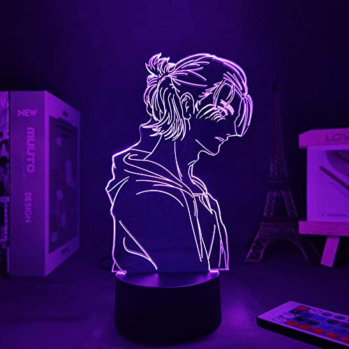 Anime LED Nachtlicht Bunte 3D Illusion Lampe Angriff auf Titan Eren Yeager Nachtlampe Raumdekor Tischlampe Kind Geburtstagsgeschenk-16 Farbe mit Fernbedienung
