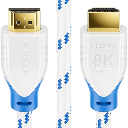 deleyCON 3,0m 8K Cable HDMI 2.1 (48G, ULTRA Alta Velocidad) 8K@60Hz 4K@120Hz 2K@144Hz/165Hz EARC HDCP 2.3/2.2 - Compatible con DTS:X HDR Dinámico Dolby Atmos TV PS5 Xbox Monitor - Blanco