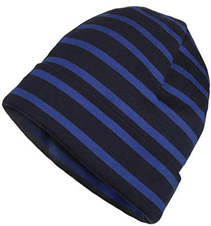 modAS Mütze Maritime Rollmütze Unisex für Kinder und Erwachsene - Ringelmütze Baumwollmütze mit Streifen in Blau/Royal bis 55 cm Kopfumfang (Kind)