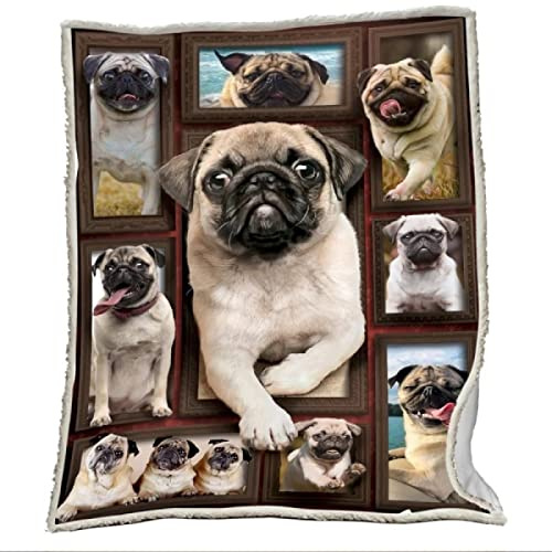 Mops Kuscheldecke Kinder Erwachsene Decke Flauschig Flanell Fleecedecke Wohndecke Soft 3D Tier Hund Drucken Warm Winter Mikrofaserdecke Sofadecke Tagesdecke 130x150 cm