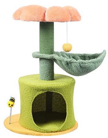 Zthdjdl Flower cat Tree Tower - cat Tree for Indoor Cats with Scratching Post Cat Climbing Activity,Small cat Tree with Hammock Bed condo - Pink Cute cat Tree Flower Scratcher for Cats Natural sisal