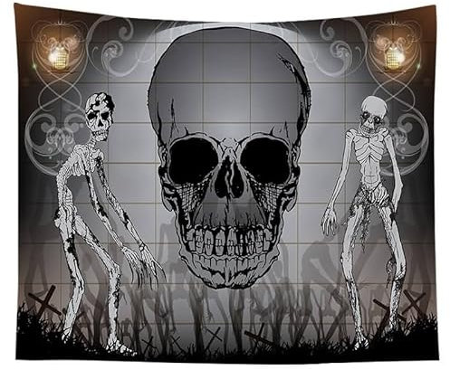 EHOMERY Wandteppich Fantasy Wandtuch Outdoor Schwarz Und Weiß Halloween-Horrorschädeldekoration Orient Wanddeko Wandschmuck Wandbehang Groß Schlafzimmer Wohnzimmer Wanddekoration 150X200Cm