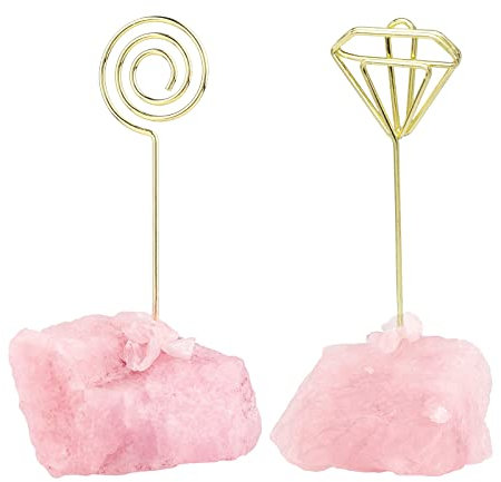 Nupuyai 2 Stücke Natürlicher Rosenquarz Roher Stein Tischkartenhalter Tischnummernhalter Fotohalter Kartenhalter Menü Namensschild Halter für Hochzeits, Party, Geburtstag, Büro (Herz und Diamanten)