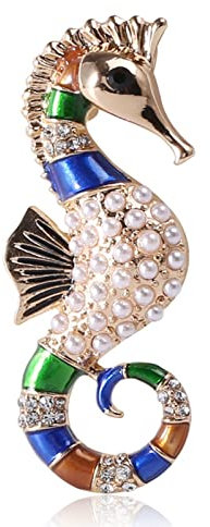 KhuWan Perle émail Hippocampe Broches pour Femmes Hommes Classique Animal Bureau fête Broche Broches Cadeaux