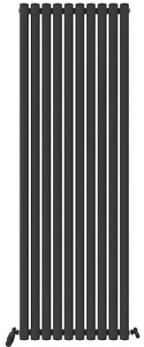 Oval Vertical Single Panel Radiator Anthracite Grey 1800 x 600mm + TRV Thermostatic Angled Valve