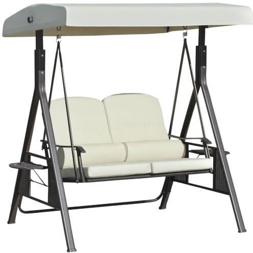 Outsunny 3-Sitzer Hollywoodschaukel Sonnendach Braun 162 x 118 x 173 cm | Gartenschaukel, Kissen, Metall, Polyester