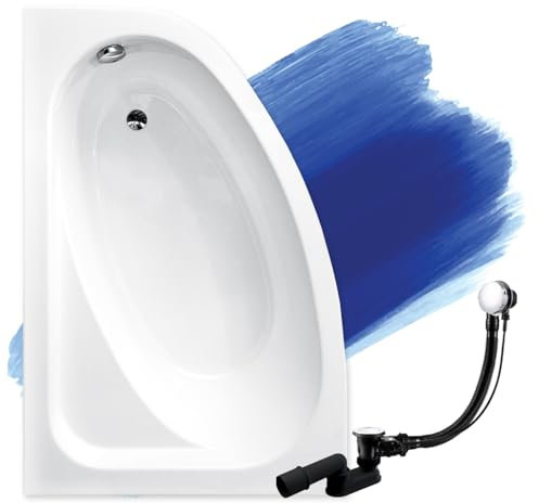 BADLAND Cornea Baignoire d'angle originale blanche en acrylique 140 x 80 cm avec kit complet avec pieds et bonde d'évacuation automatique exclusive chromée, fabriquée dans l'UE 3 en 1