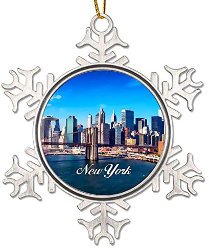 USA City New York Baumschmuck Ornamente Stadt Souvenirs Reise Geschenk Metall Schneeflocke Xmas Ornaments Cities in New York States Weihnachtsbaum Dekorationen Freunde