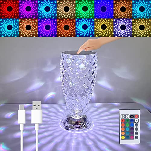 YNDD Kristall Tischlampe, Moderne Kreativität Acryl Diamant Kristalllampe Tischleuchte Touch Dimmbar [16 Farben & 4 Modi ] mit Fernbedienung, RGB Farbwechsel Crystal Lampe für Schlafzimmer Wohnzimmer