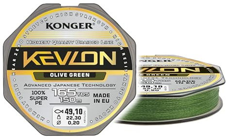 Geflochtene Schnur KONGER KEVLON Grün 4-Fach Braided Line Angelschnur 150m 0,06-0,20mm (0,07€/m) (0,10mm/9,80kg)