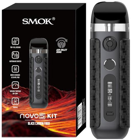 SMOK Novo 5 Kit | Originale SMOK Novo 5 Kit Vape Batteria 900mAh incorporata con riempimento dall'alto 2ml Novo 5 Meshed 0.8ohm MTL Pod Vaporizzatore Elettronico per Sigaretta Senza Nicotina