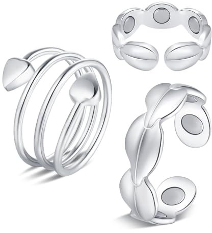 Jeracol Kupfer Magnetringe für Frauen Männer,2 Stück 99% reines Kupfer magnetische Kupferringe mit starken Magneten,verstellbare ring mit einer Geschenkbox(7x&Silber)