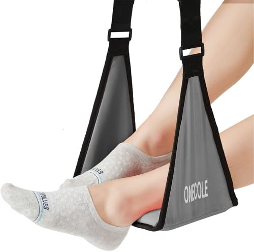 ONECOLE Flugzeug Fußstütze - Travel Foot Hommock mit Memory Foam, tragbare verstellbare Flugzeug Beinauflage, nicht kollidieren Fußstütze bietet Entspannung und Komfort für lange Flüge (Grau)