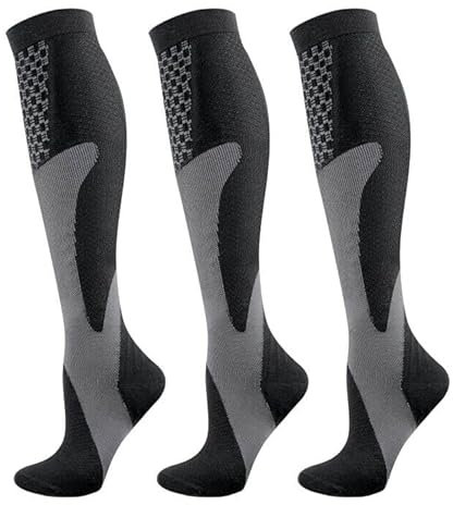 YUEDGE Kompressionsstrümpfe Herren und Damen, Kompressionssocken Stützstrümpfe Schwarz Compression Socks Laufstrümpfe Kompression für Sport, Laufen, Reisen, Radsport, Flug, 3 Paar, Size 46-48
