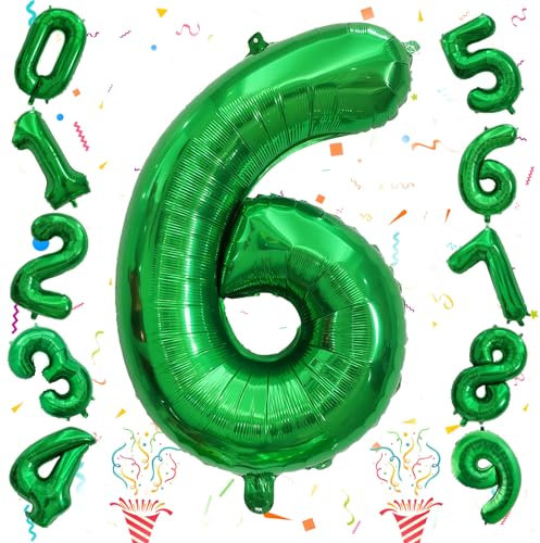 Grün Zahl Luftballon 6, Folienballon Riesen 0–9 Set, 40 Zoll Helium Dunkelgrün 6 Zahlen Ballon für Jungen Mädchen Kinder 6. Geburtstag Party Deko Herren 6 Dinosaurier Jungle Party Dekoration