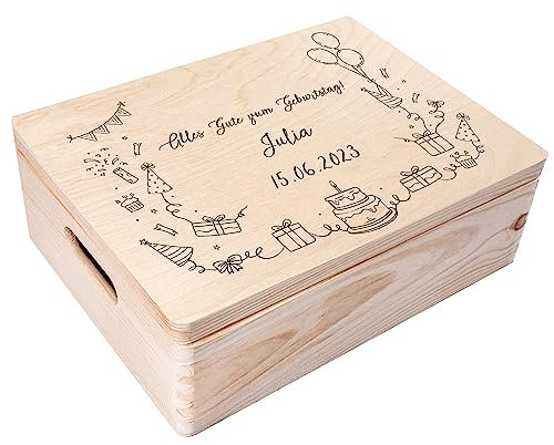 Creative Deco Personalisiert Geburtstag Geschenke für Frauen, Männer und Kinder Erinnerungsbox Holzkiste | Basic Motiv für Geburtstag | Individuelle Geschenk | Geschenkkiste Geschenkbox