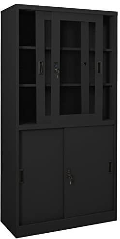 Homgoday Armoire de bureau porte coulissante en acier, casiers métalliques, armoire en acier, classeur anthracite 90 x 40 x 180 cm