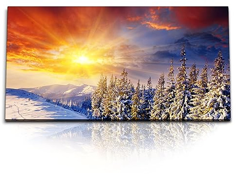 Paul Sinus Kunstdruck Bilder 120x60cm Winterlandschaft Berge Sonnenuntergang Tannen Schnee