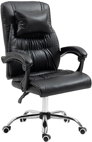 Panana Office Chair Ergonomic Desk Chair with 90°-135° Tilt Angle Gaming Chair PU Leather (Without Footrest, Black)