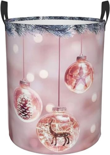 Wäschekorb Weihnachtskugel 40 X 50 Cm Wäschekorb, Wasserdicht, Faltbar, Mit Griffen, Runder Aufbewahrungsbehälter Für Schmutzige Kleidung Aufbewahrungskorb Für Kleidung Aus Dem 3D-Druck
