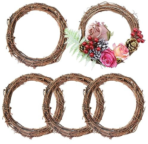 5Pcs Natural Grapevine Wreaths, 10 inch Round Vine Branch Wreath Ring Rattan Wreath Craft Christmas Front Door Wreath for DIY Home Wedding Party Decor, Photo Props