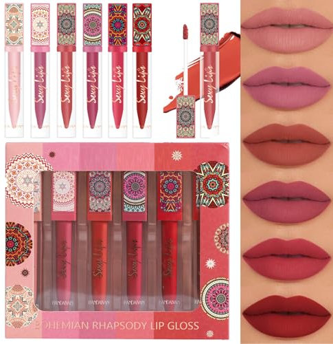 KARLOR Lippenstift Set Boho - 6 Matte Flüssig Lippenstifte 24 Stunden Halt, Liquid Lipstick Set in Rot, Rosa, Nudetöne, Rosenholz - Wasserdicht, Nicht Übertragbar - Geschenk für Damen