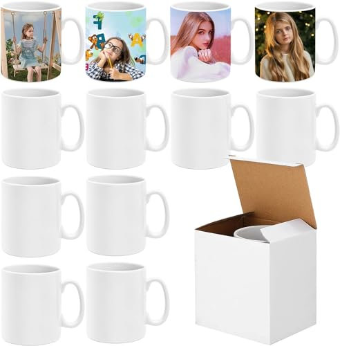 MSYU Sublimationstassen, 325 ml, Set mit 12 Stück, weiße Keramik-Kaffeetasse, Tazas Para, Sublimation, Keramik-beschichtete Tassen, Sublimation, blanko, Becher für Milch, Latte, heißen Kakao und
