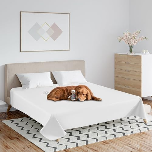 Wasserdichter Tagesdecke, Atmungsaktive Bettlaken, Gebürsteter Mikrofaser+TPU Doppel Bettüberwurf, Kratzfest Waschbar Schutzdecke, Wohndecke Schutz für Hunden Katzen Kinder (Weiß, 200 x 230 cm)