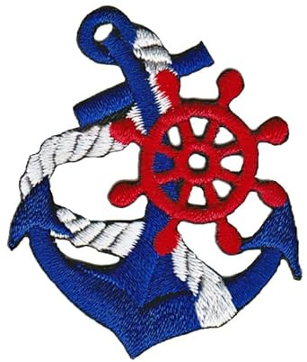 Anker Blau Tau Steuerrad Aufnäher zum aufbügeln oder aufnähen Bügelbild Aufbügler für Kleidung gestickter Bügelpatch Applikation Rockabilly Seefahrt Patch Größe 4,4 x 5,2 cm