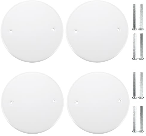 OwnMy 4 Packs 5 Inch Ceiling Cover Plates Round Electrical Box Cover Plates, White Metal Blank Ceiling Light Box Cover Plate for 4 Inch Round/Octagon Junction Box Covers