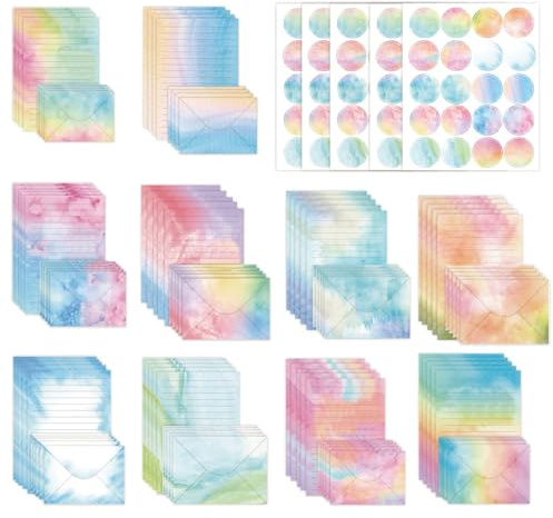 Aquarell Briefpapier und Briefumschlag, TOATELU 1 Set 160 Stücke 22.5×15.5×2.2cm Briefpapier mit Umschlag Pastell, schönes Briefpapier Set für Bürobedarf Schreibwaren, Die Man Jemandem Schicken Kann