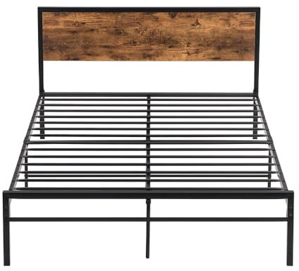 Panana Bed Frame King Size Retro Style Heavy Duty Metal Platform with Wooden Headboard(Style1-Black,5FT)