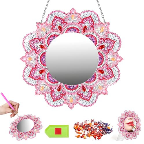 TNSLAND Diamond Painting Spiegel, Schminkspiegel Bastelset Kinder, Diamond Painting Kinder Mandala Kosmetikspiegel, Spiegel Kinder, Mädchen Geschenke 5 6 7 8 9 10 11 12 Jahre für DIY Handmade Anhänger
