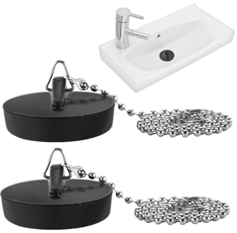 Abflussstopfen,2 Stück Stöpsel für Spülbecken,Ø 40-45mm Stöpsel Badewanne,Badewannenstöpsel,Spülbecken Stöpsel,Waschbeckenstöpsel Gummi,Stöpsel Waschbecken für Badewanne,Küche,Bad - Mit 40cm Kette