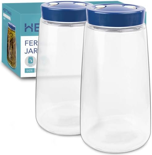 HEFTMAN Tarro de fermentación con ventilación de liberación de aire de 1 vía, 2,2 litros, paquete de 2, ideal para fermentación segura para kéfir, kimchi, chucrut, iniciador de masa madre, avena