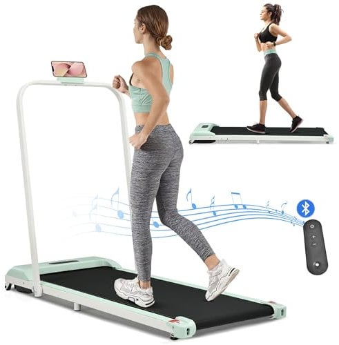 Merax Laufband für zuhause, laufband klappbar, Laufband mit LED-Display & Bluetooth, Klappbares Elektrisches Laufband bis 6 km/h, 1.0 ps Walking Machine, Grün
