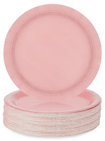 PARTY GO 100 Pcs 9 Paper Plates for Dinner and Dessert, Disposable Plates Party Supplies Pack for Graduation Holiday Wedding Birthday Party Baby Shower Decorations, Pink